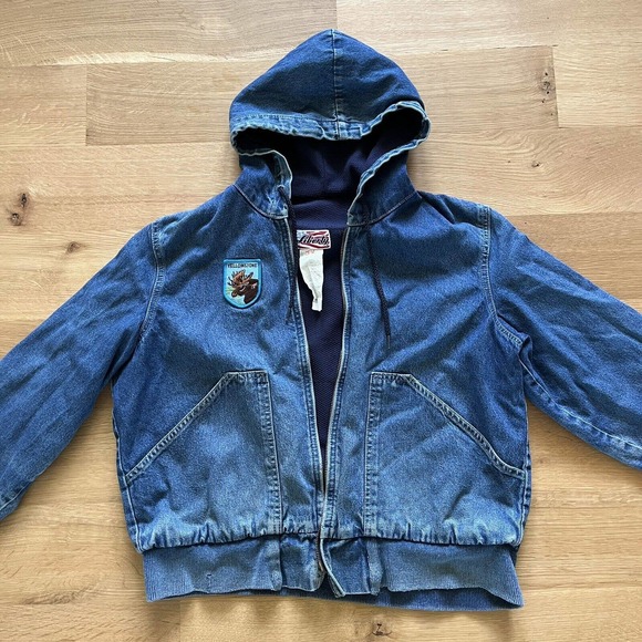 Vintage Womens Denim Jacket Yellowstone Patch Hooded Lined 90s USA - Picture 5 of 16
